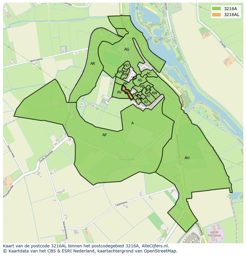 Afbeelding van het postcodegebied 3216 AL op de kaart.