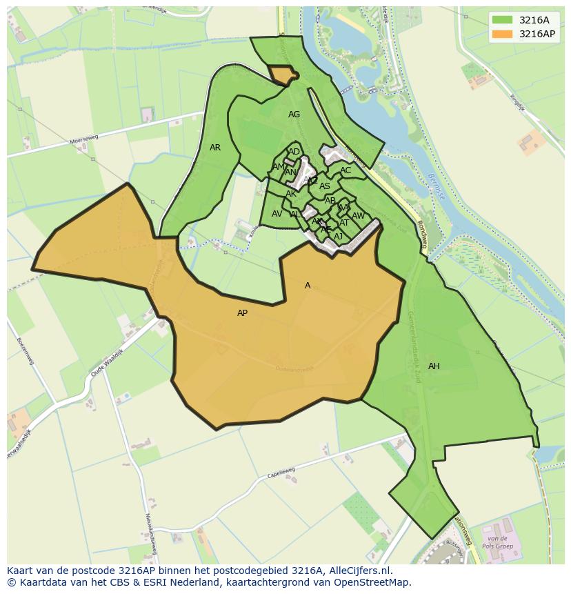Afbeelding van het postcodegebied 3216 AP op de kaart.