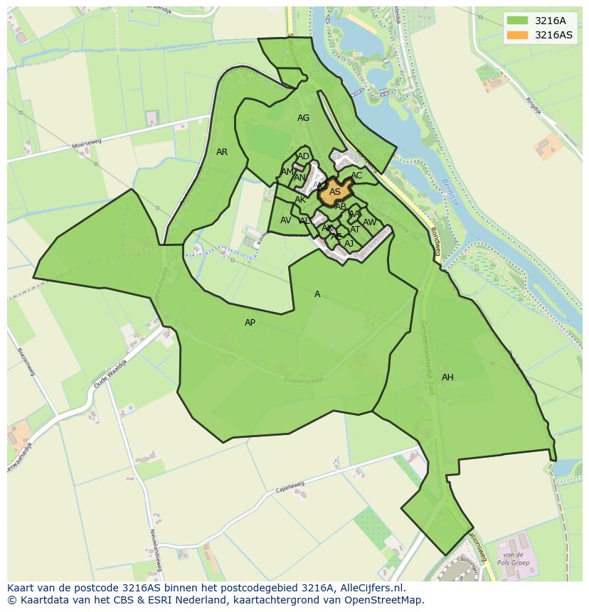 Afbeelding van het postcodegebied 3216 AS op de kaart.