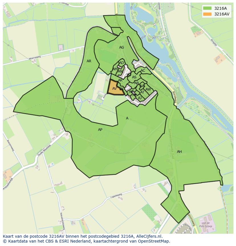 Afbeelding van het postcodegebied 3216 AV op de kaart.