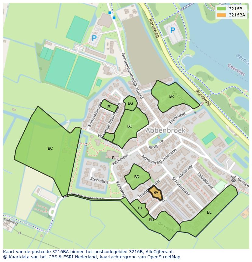 Afbeelding van het postcodegebied 3216 BA op de kaart.