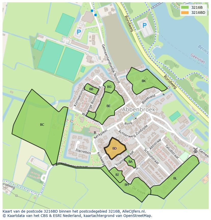 Afbeelding van het postcodegebied 3216 BD op de kaart.
