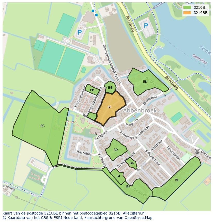 Afbeelding van het postcodegebied 3216 BE op de kaart.