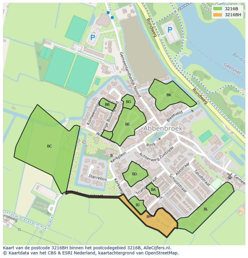 Afbeelding van het postcodegebied 3216 BH op de kaart.