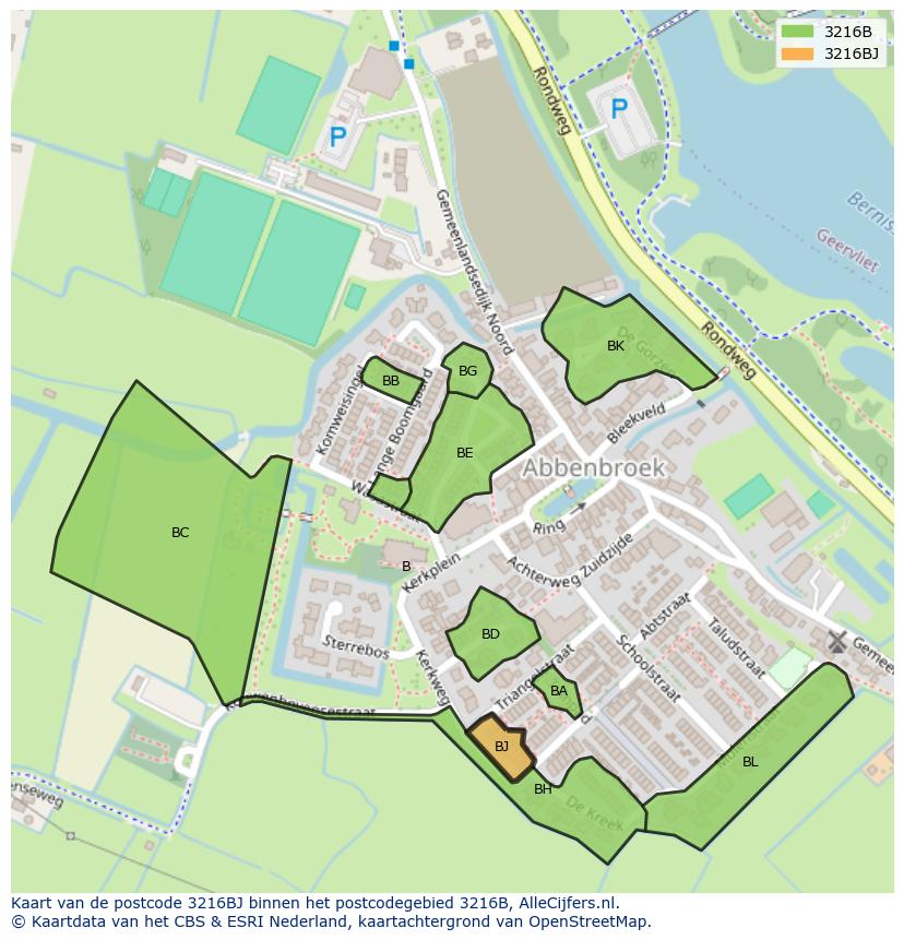 Afbeelding van het postcodegebied 3216 BJ op de kaart.