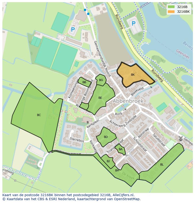 Afbeelding van het postcodegebied 3216 BK op de kaart.