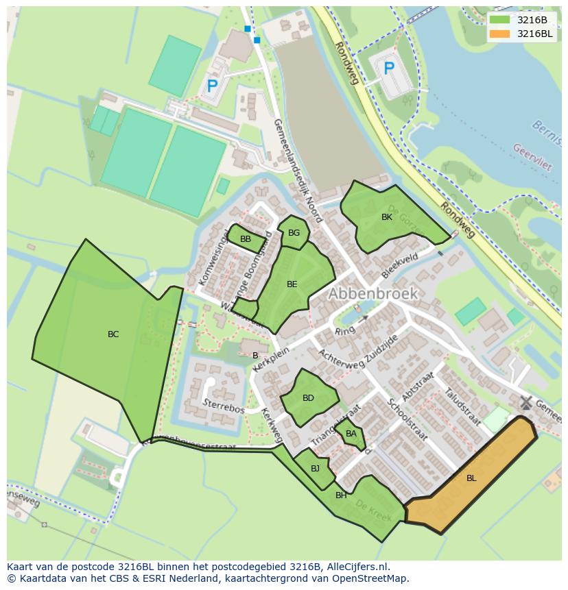 Afbeelding van het postcodegebied 3216 BL op de kaart.