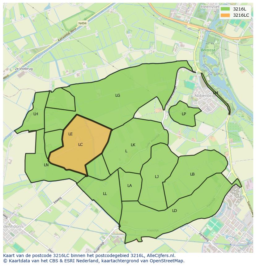 Afbeelding van het postcodegebied 3216 LC op de kaart.