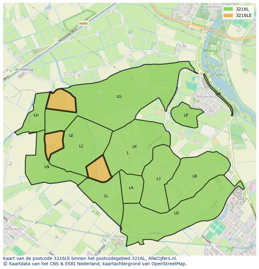 Afbeelding van het postcodegebied 3216 LE op de kaart.