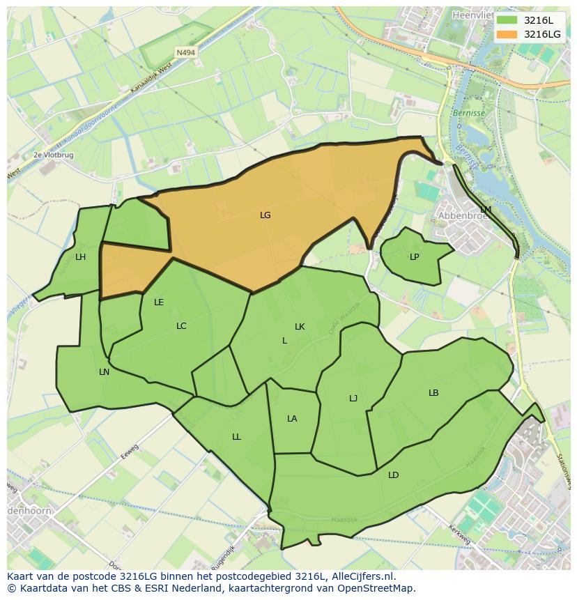 Afbeelding van het postcodegebied 3216 LG op de kaart.