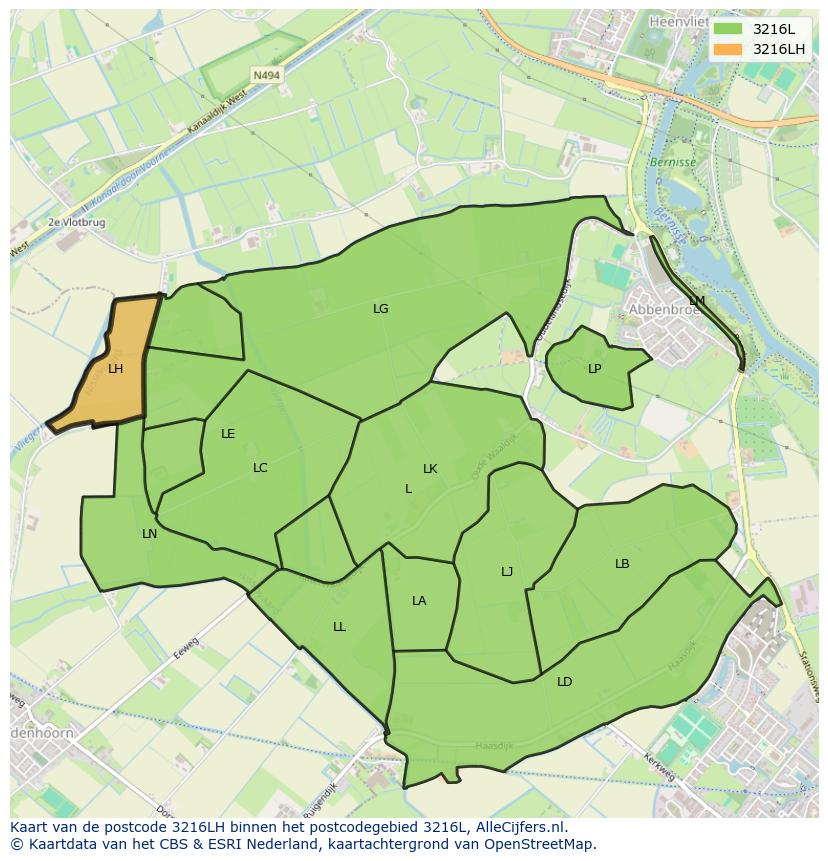 Afbeelding van het postcodegebied 3216 LH op de kaart.