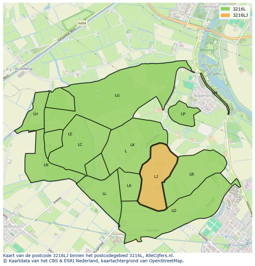 Afbeelding van het postcodegebied 3216 LJ op de kaart.