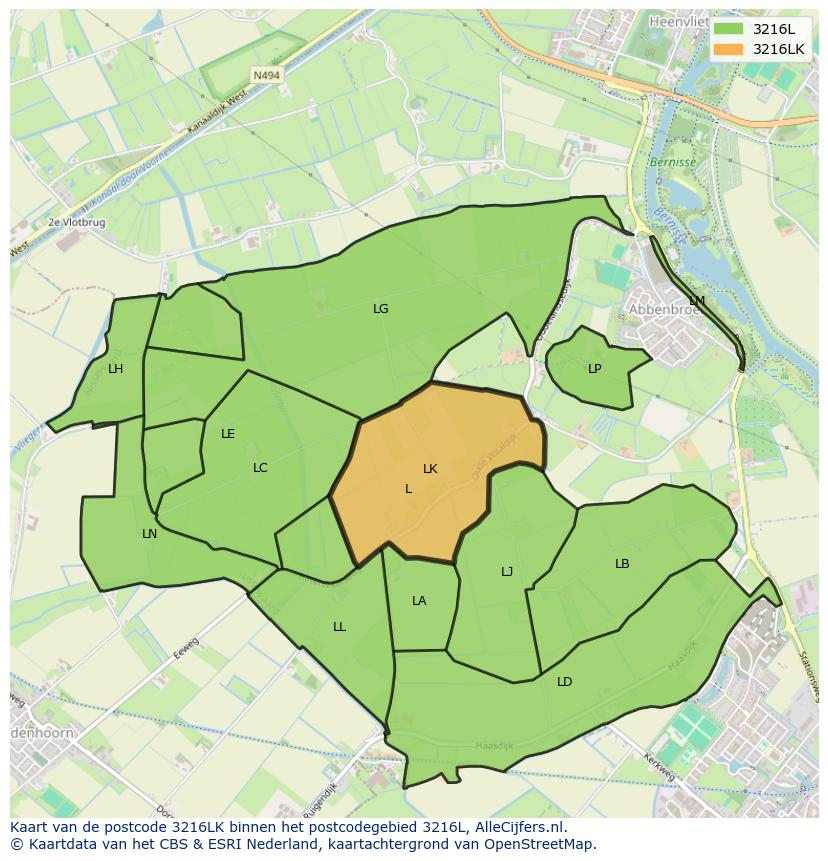 Afbeelding van het postcodegebied 3216 LK op de kaart.
