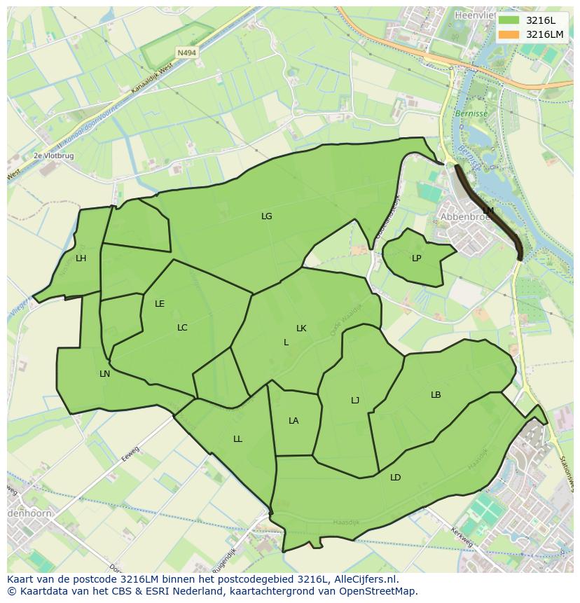 Afbeelding van het postcodegebied 3216 LM op de kaart.