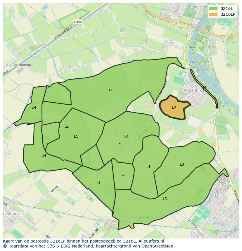 Afbeelding van het postcodegebied 3216 LP op de kaart.