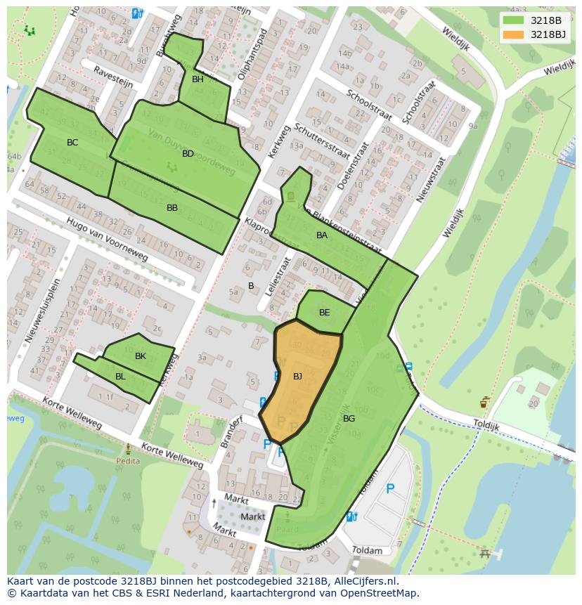 Afbeelding van het postcodegebied 3218 BJ op de kaart.