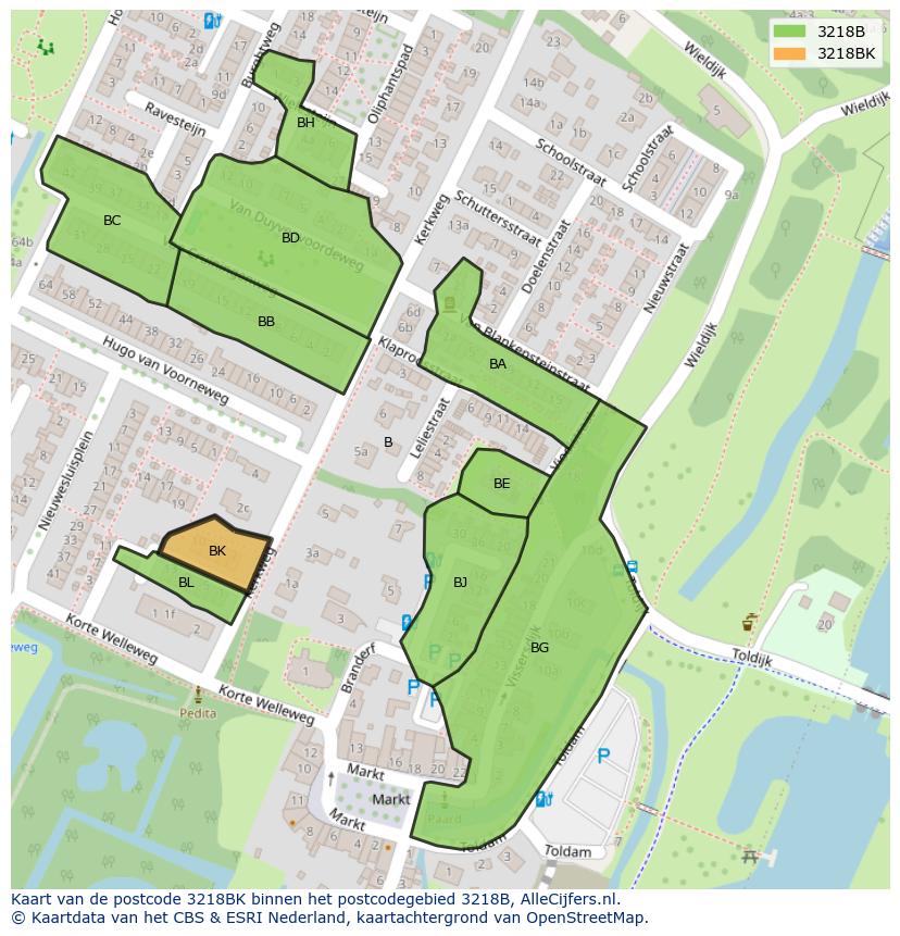 Afbeelding van het postcodegebied 3218 BK op de kaart.