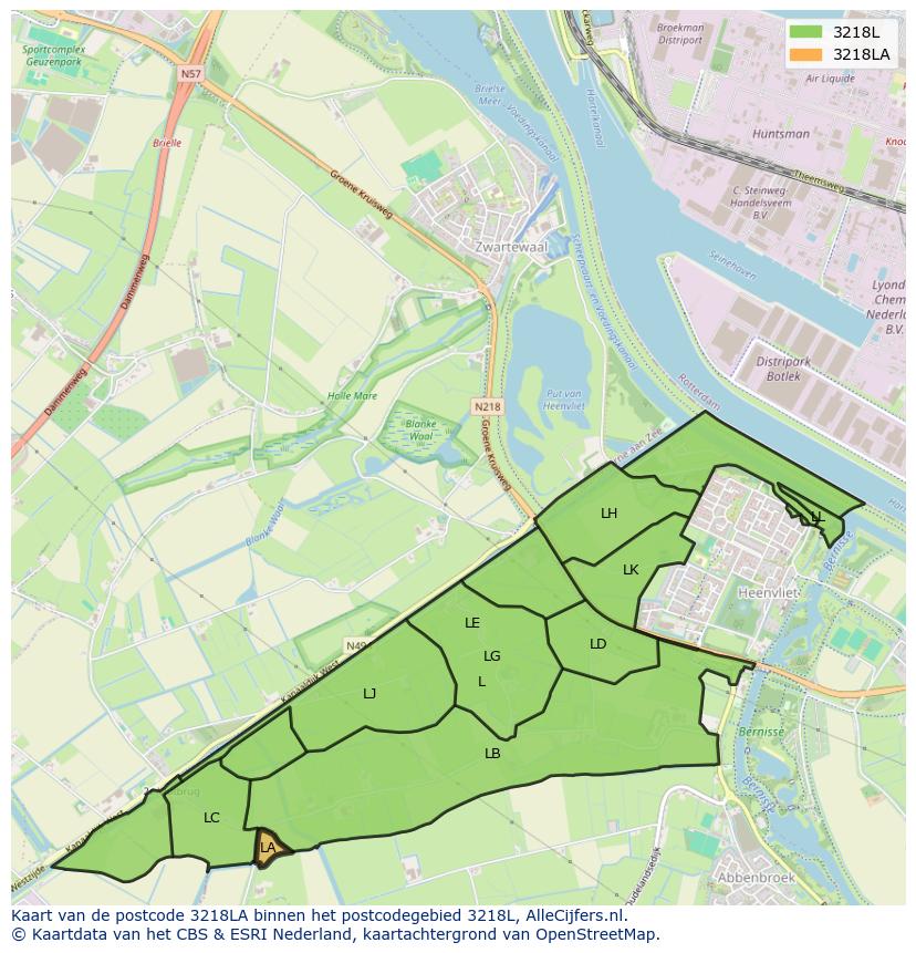 Afbeelding van het postcodegebied 3218 LA op de kaart.