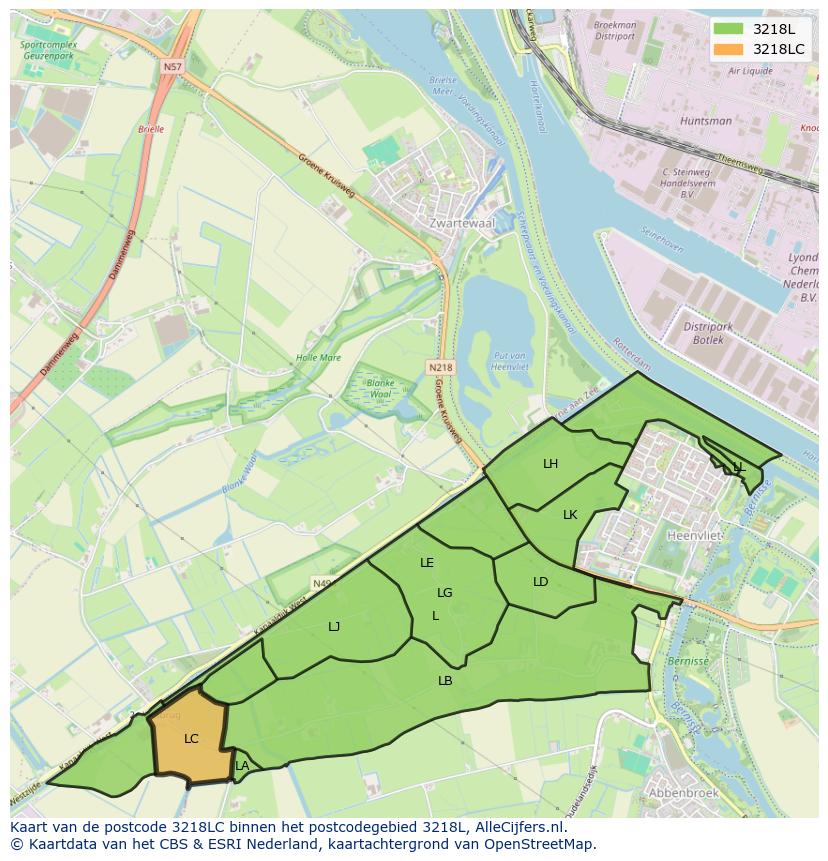 Afbeelding van het postcodegebied 3218 LC op de kaart.