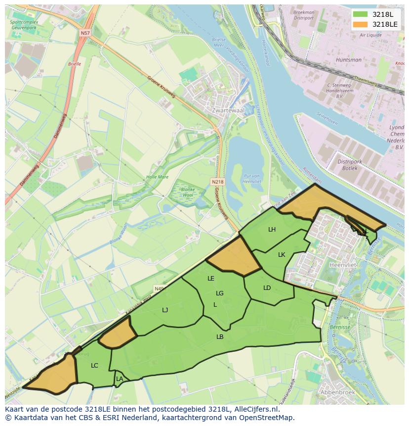 Afbeelding van het postcodegebied 3218 LE op de kaart.