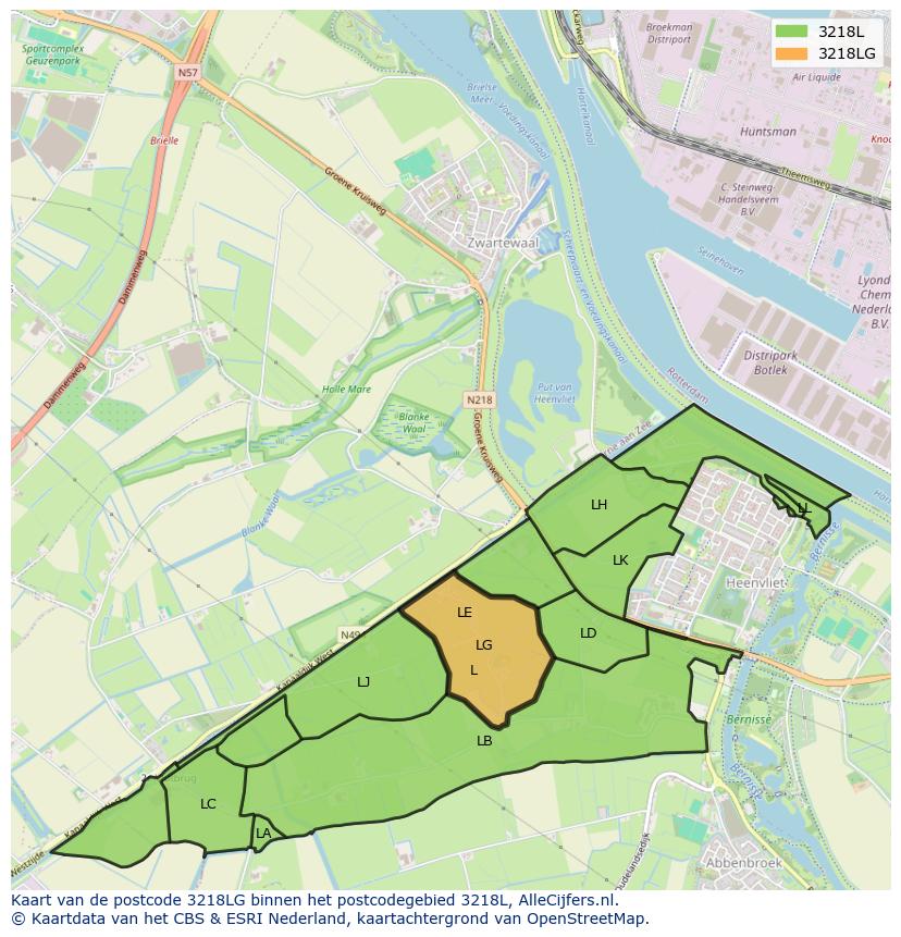 Afbeelding van het postcodegebied 3218 LG op de kaart.