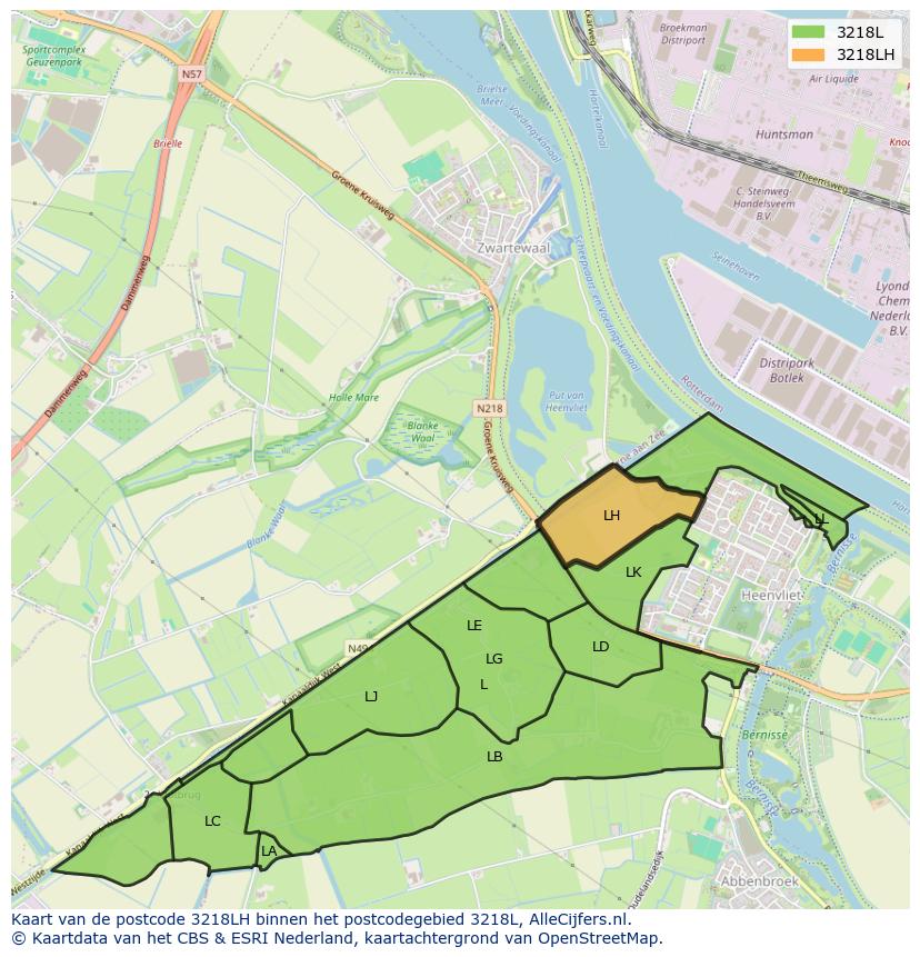 Afbeelding van het postcodegebied 3218 LH op de kaart.