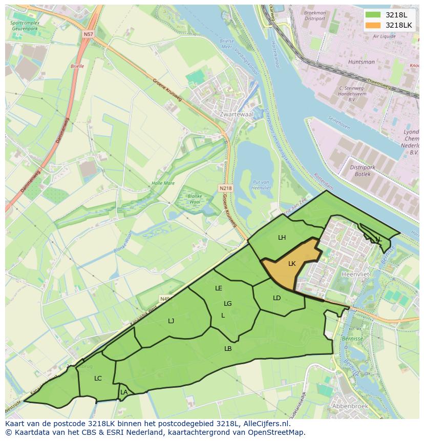 Afbeelding van het postcodegebied 3218 LK op de kaart.