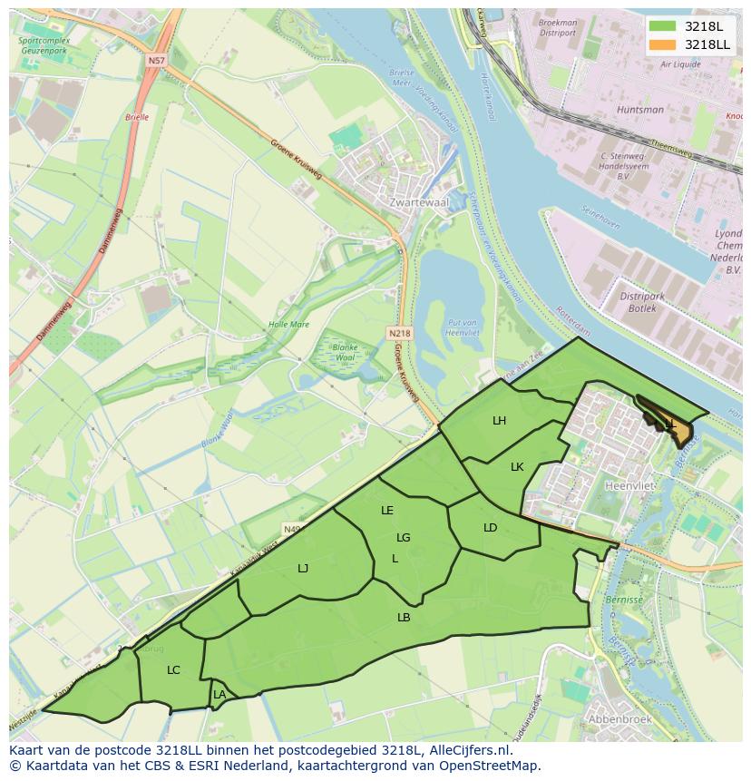 Afbeelding van het postcodegebied 3218 LL op de kaart.