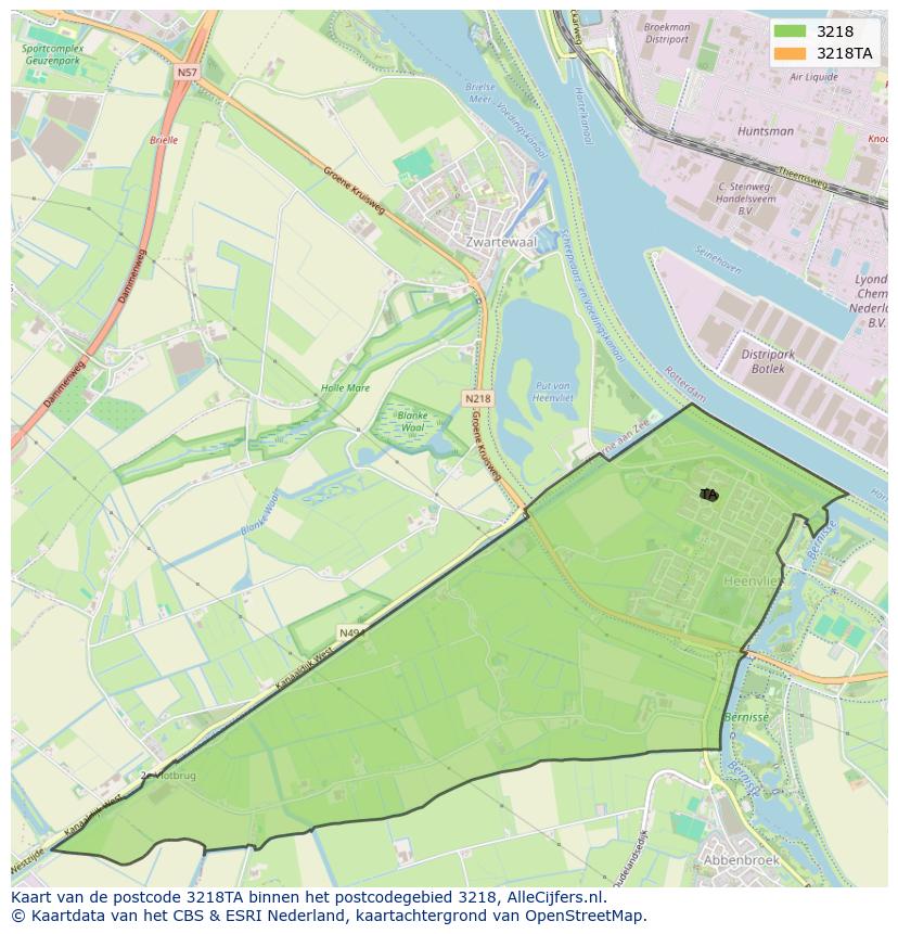 Afbeelding van het postcodegebied 3218 TA op de kaart.