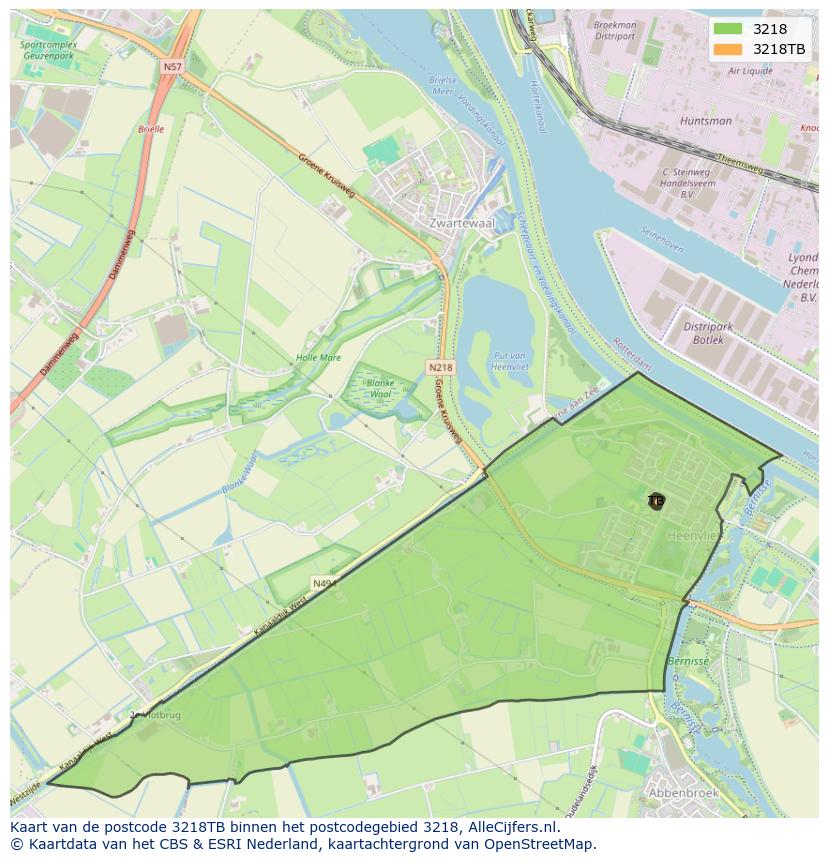 Afbeelding van het postcodegebied 3218 TB op de kaart.
