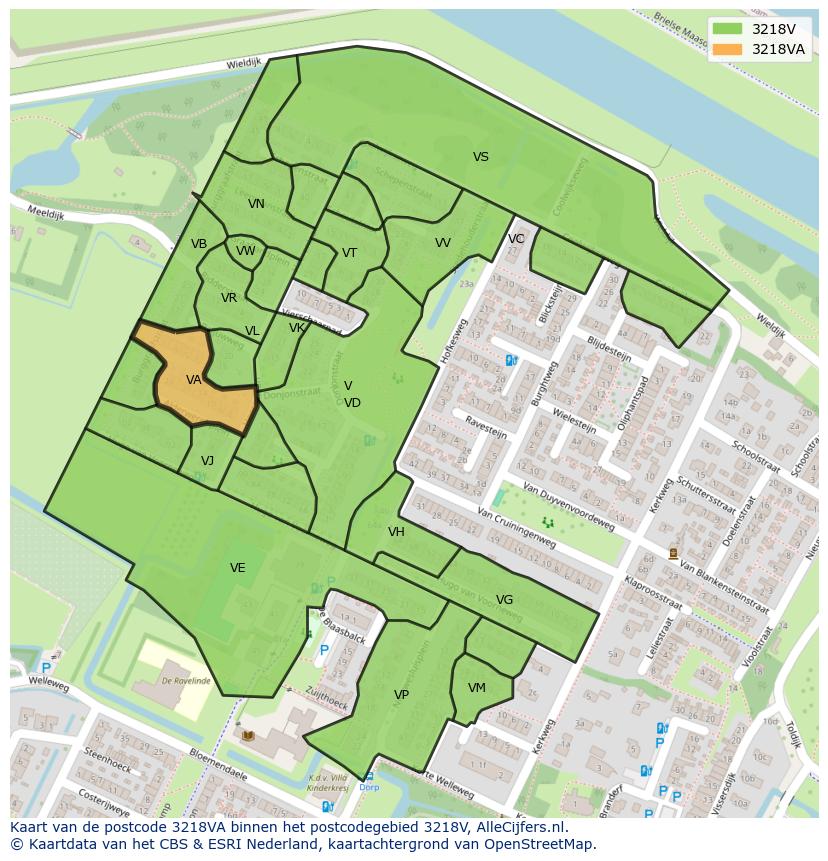 Afbeelding van het postcodegebied 3218 VA op de kaart.