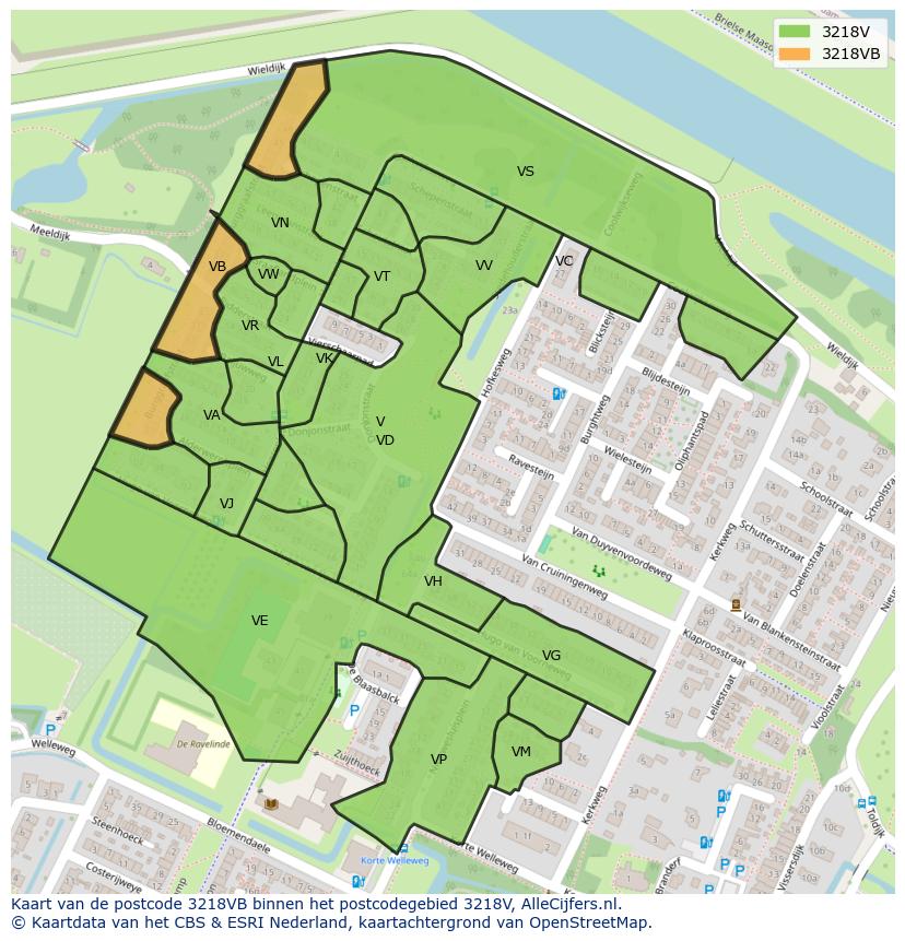 Afbeelding van het postcodegebied 3218 VB op de kaart.