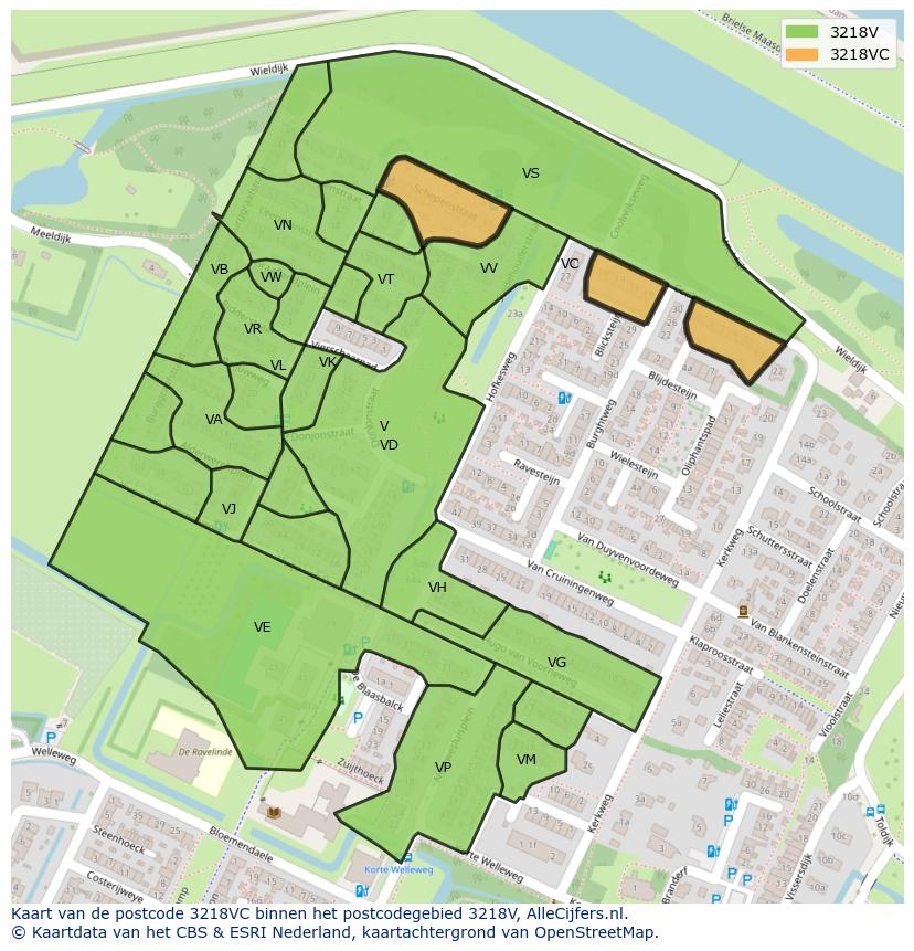 Afbeelding van het postcodegebied 3218 VC op de kaart.