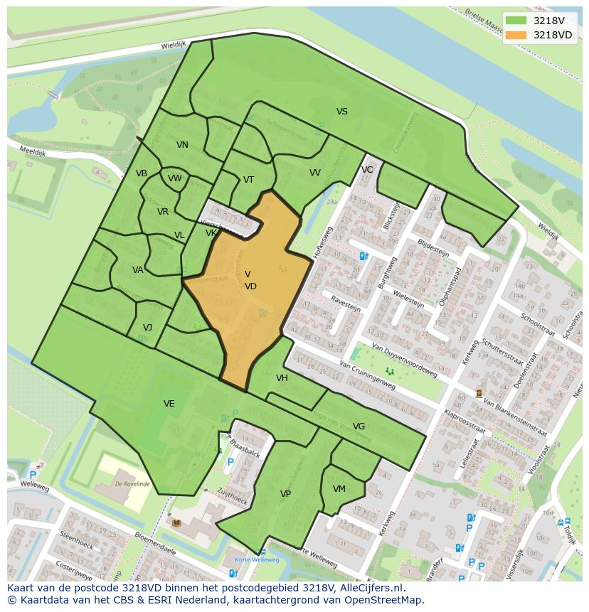 Afbeelding van het postcodegebied 3218 VD op de kaart.