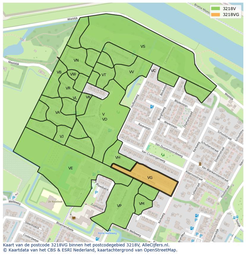 Afbeelding van het postcodegebied 3218 VG op de kaart.