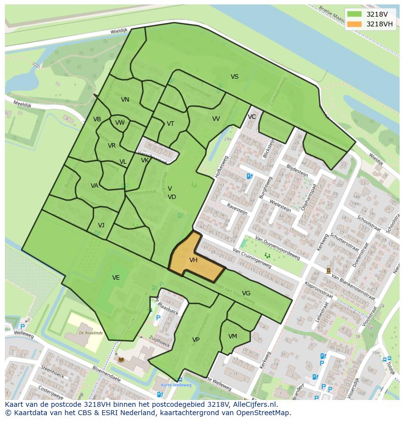 Afbeelding van het postcodegebied 3218 VH op de kaart.