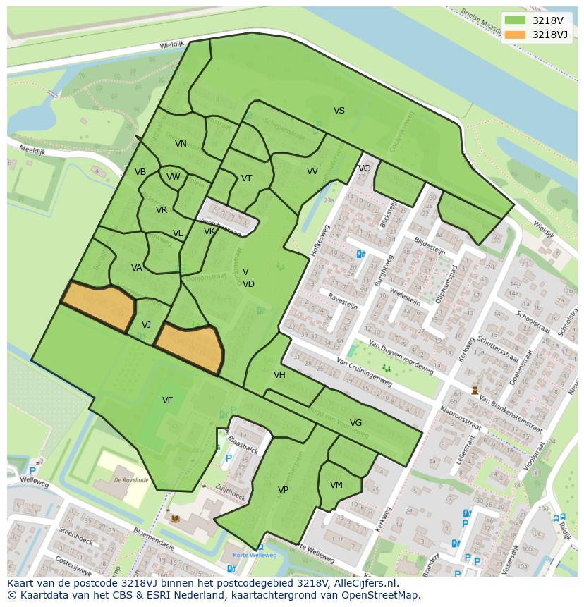 Afbeelding van het postcodegebied 3218 VJ op de kaart.