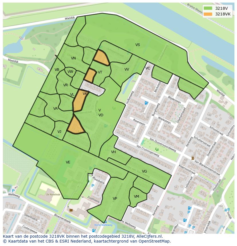 Afbeelding van het postcodegebied 3218 VK op de kaart.