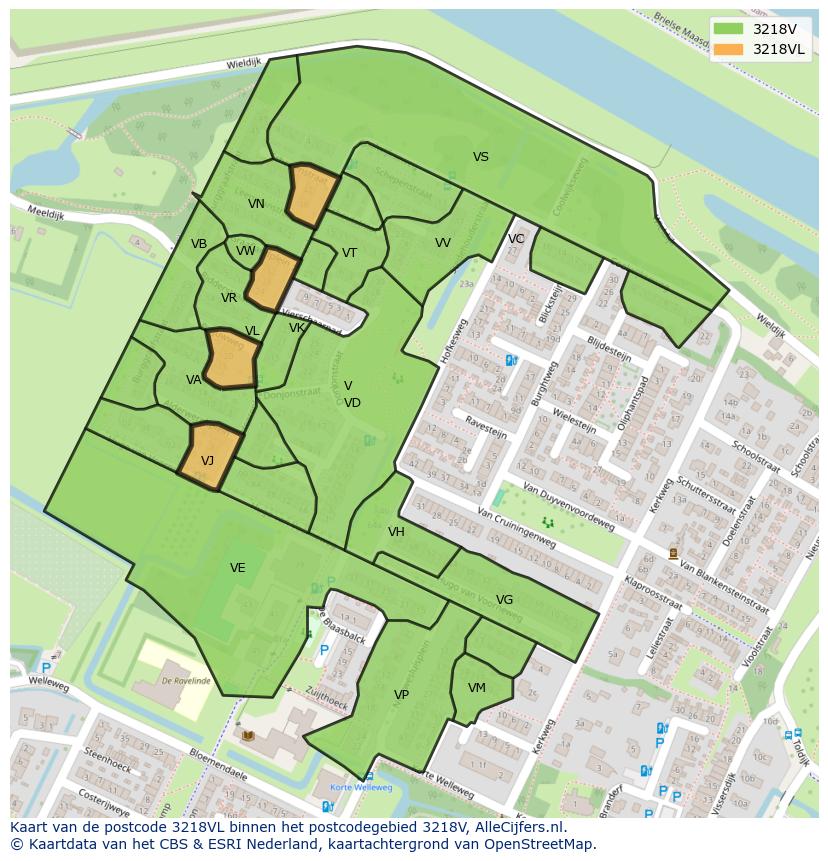Afbeelding van het postcodegebied 3218 VL op de kaart.