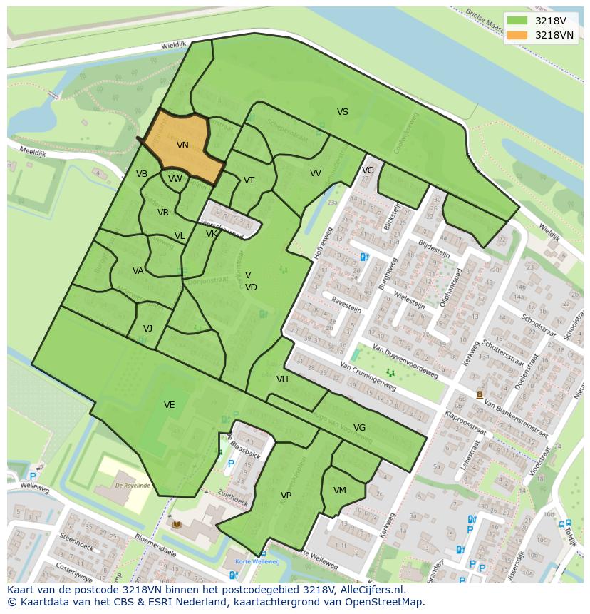 Afbeelding van het postcodegebied 3218 VN op de kaart.