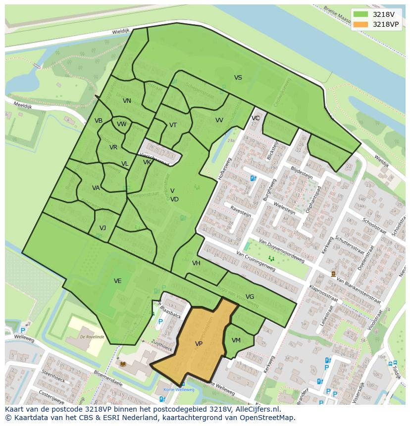 Afbeelding van het postcodegebied 3218 VP op de kaart.