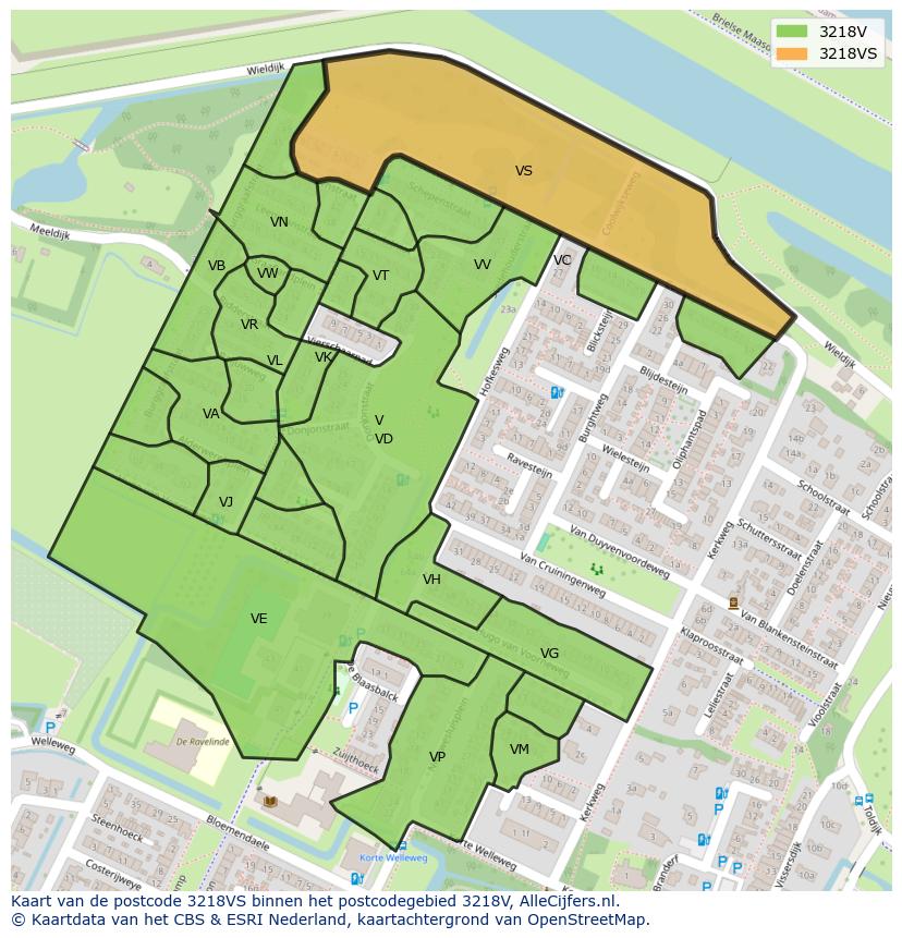 Afbeelding van het postcodegebied 3218 VS op de kaart.