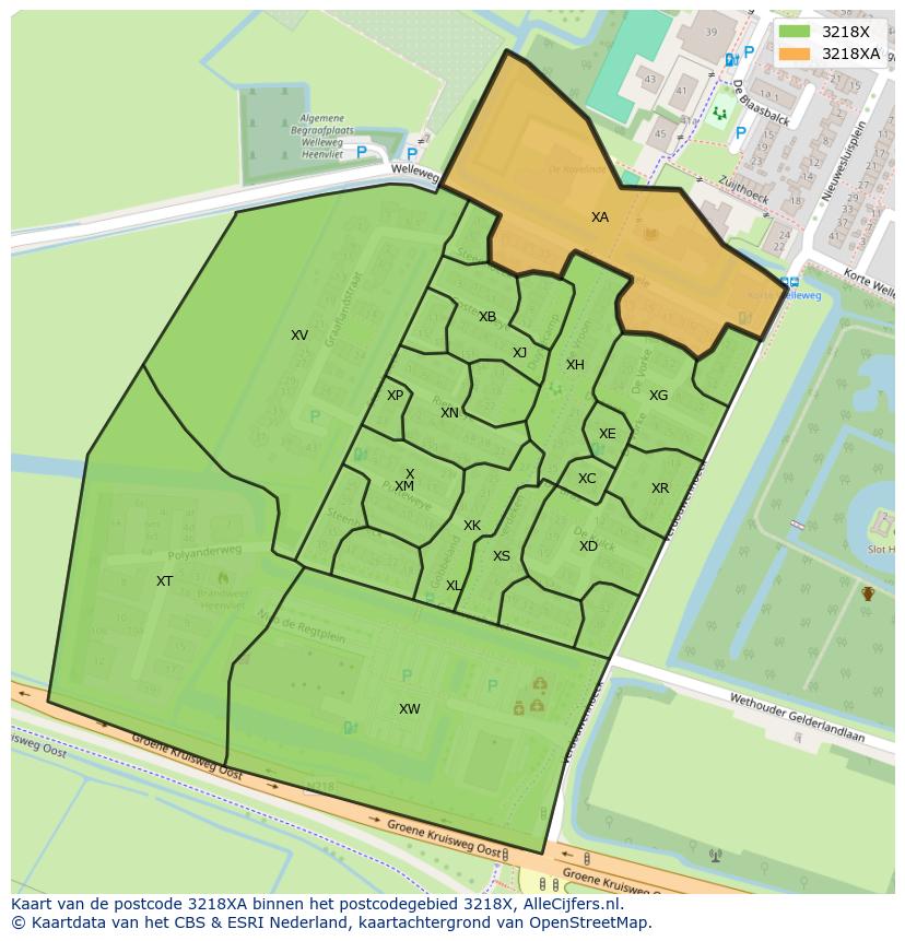 Afbeelding van het postcodegebied 3218 XA op de kaart.