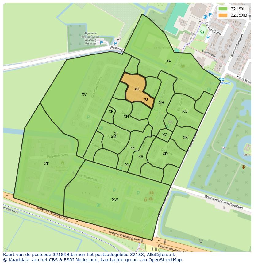 Afbeelding van het postcodegebied 3218 XB op de kaart.