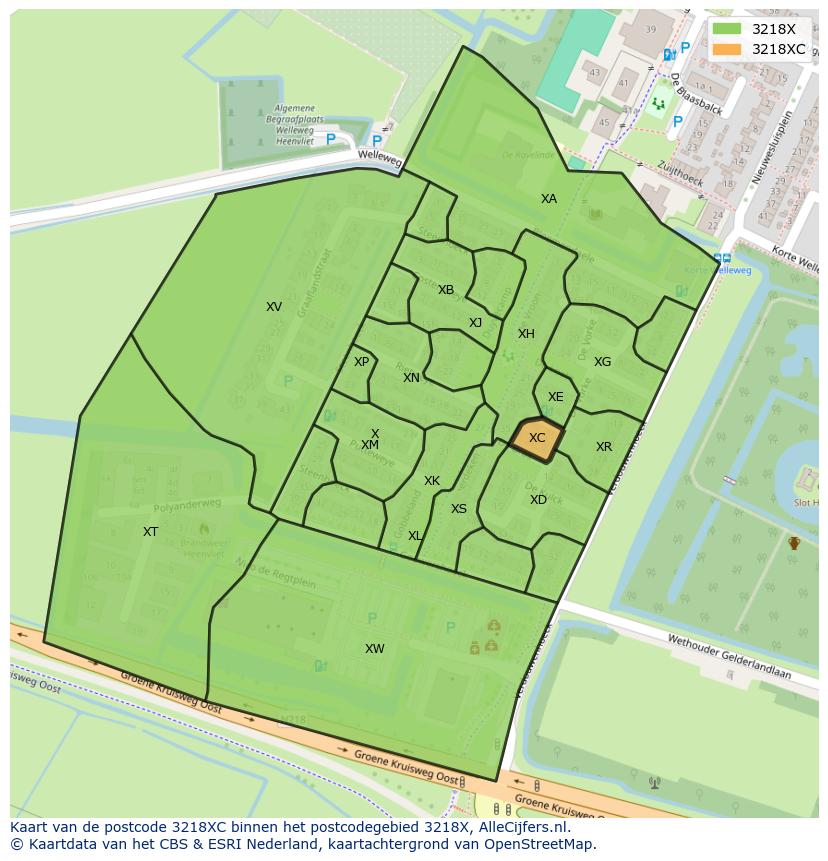 Afbeelding van het postcodegebied 3218 XC op de kaart.