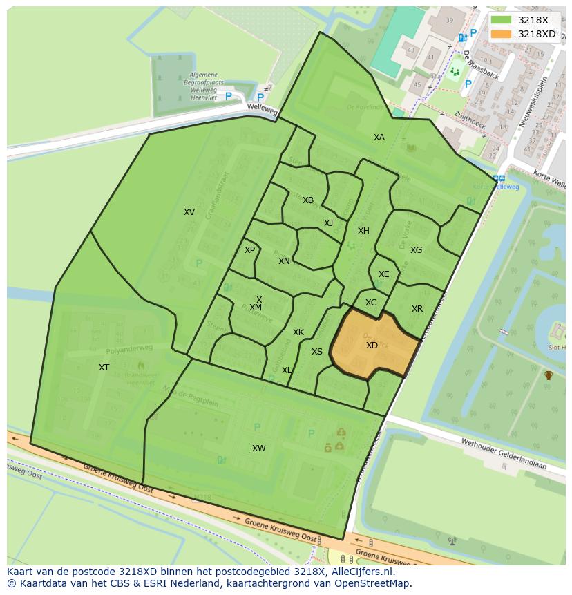 Afbeelding van het postcodegebied 3218 XD op de kaart.