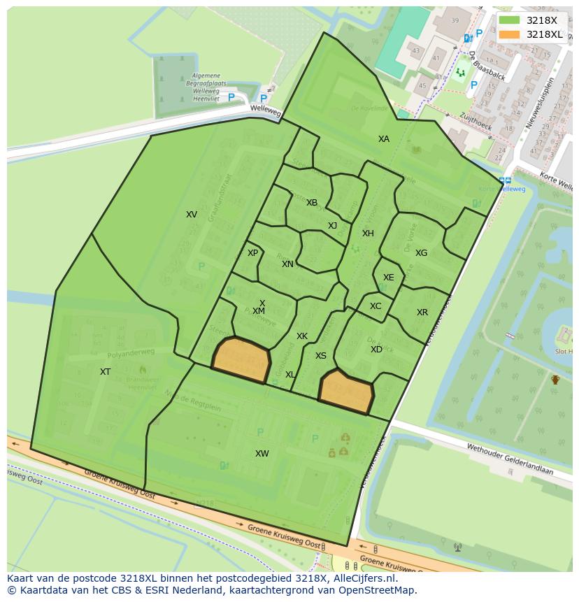 Afbeelding van het postcodegebied 3218 XL op de kaart.