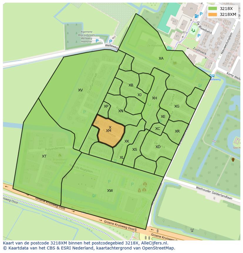 Afbeelding van het postcodegebied 3218 XM op de kaart.
