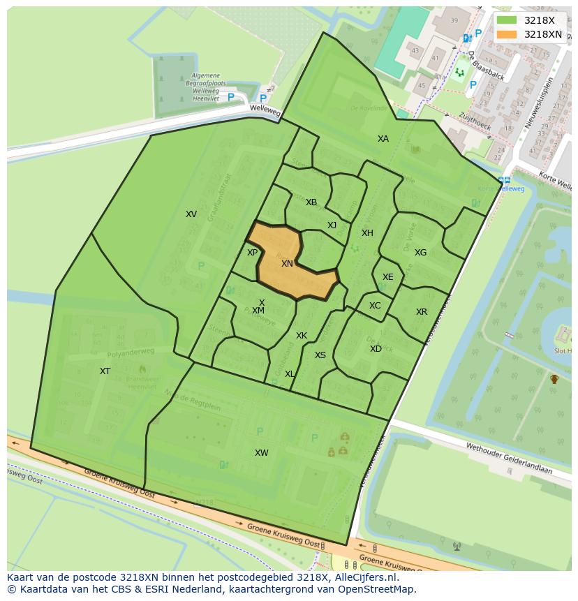Afbeelding van het postcodegebied 3218 XN op de kaart.