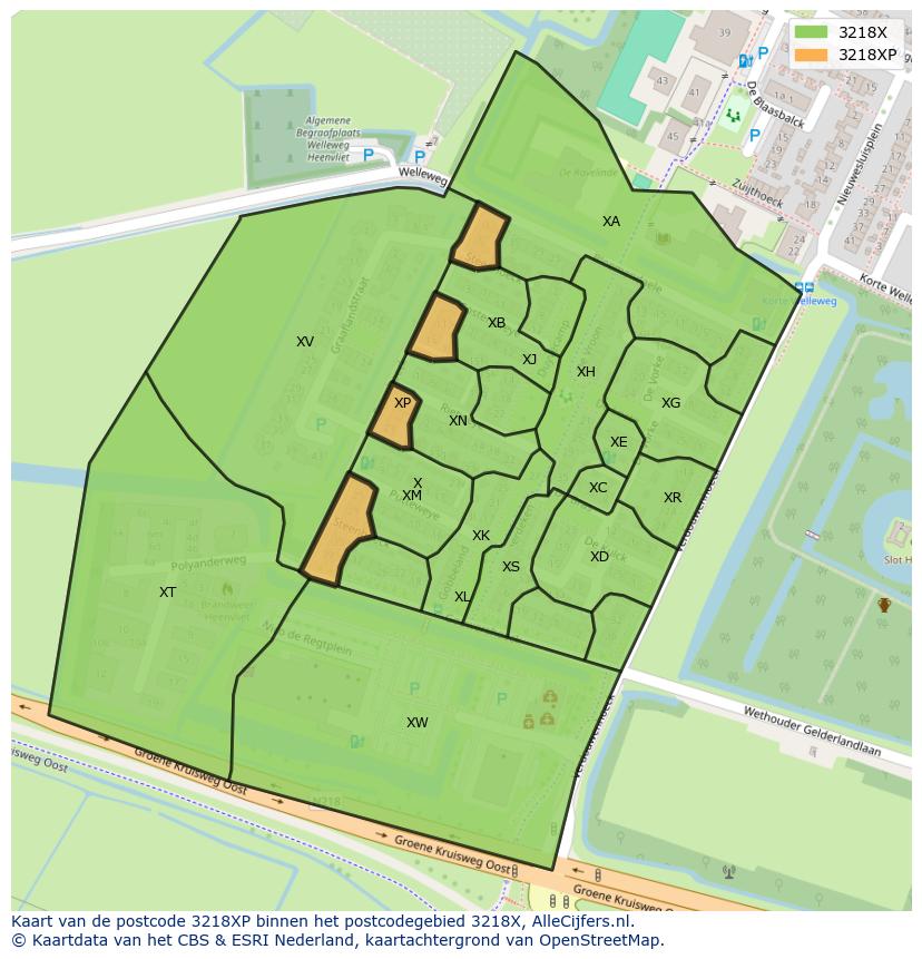 Afbeelding van het postcodegebied 3218 XP op de kaart.